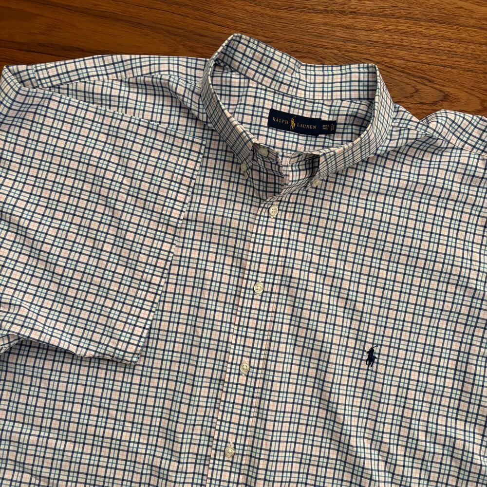 Ralph Lauren Men's Short Sleeve Blue White Pink Plaid Button Down Shirt 3XLT